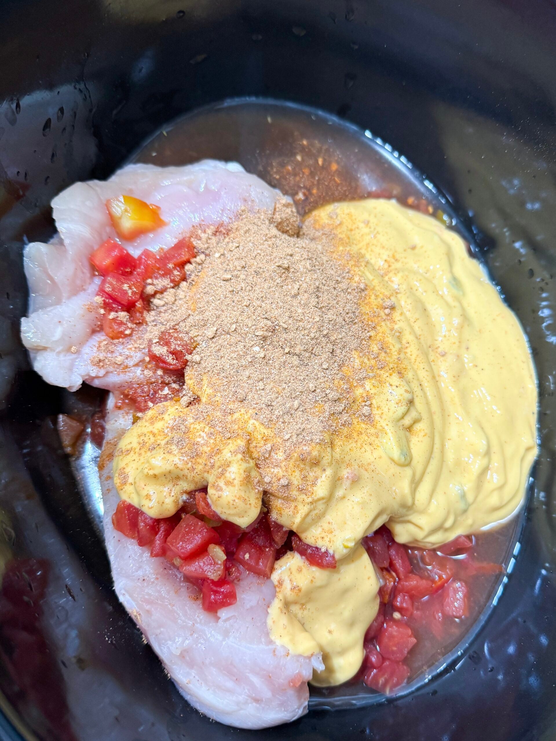 Adding chicken and Rotel to slow cooker