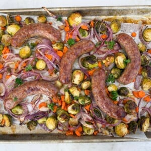 easy sheet pan Italian sausages and veggies