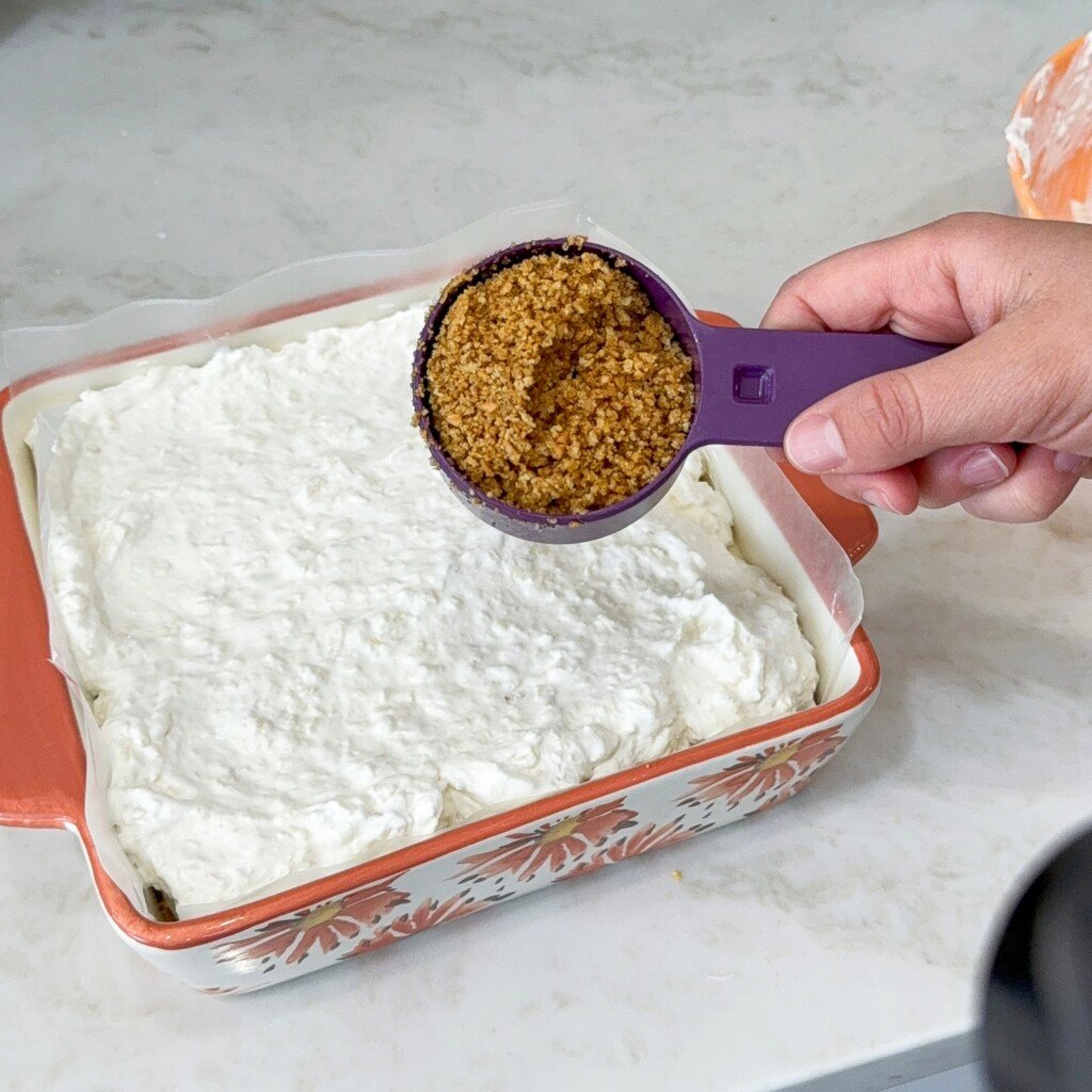 top pineapple layer with buttery crumbs