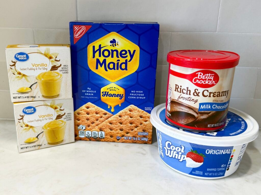 Ingredients for Eclair No-Bake Cake on counter