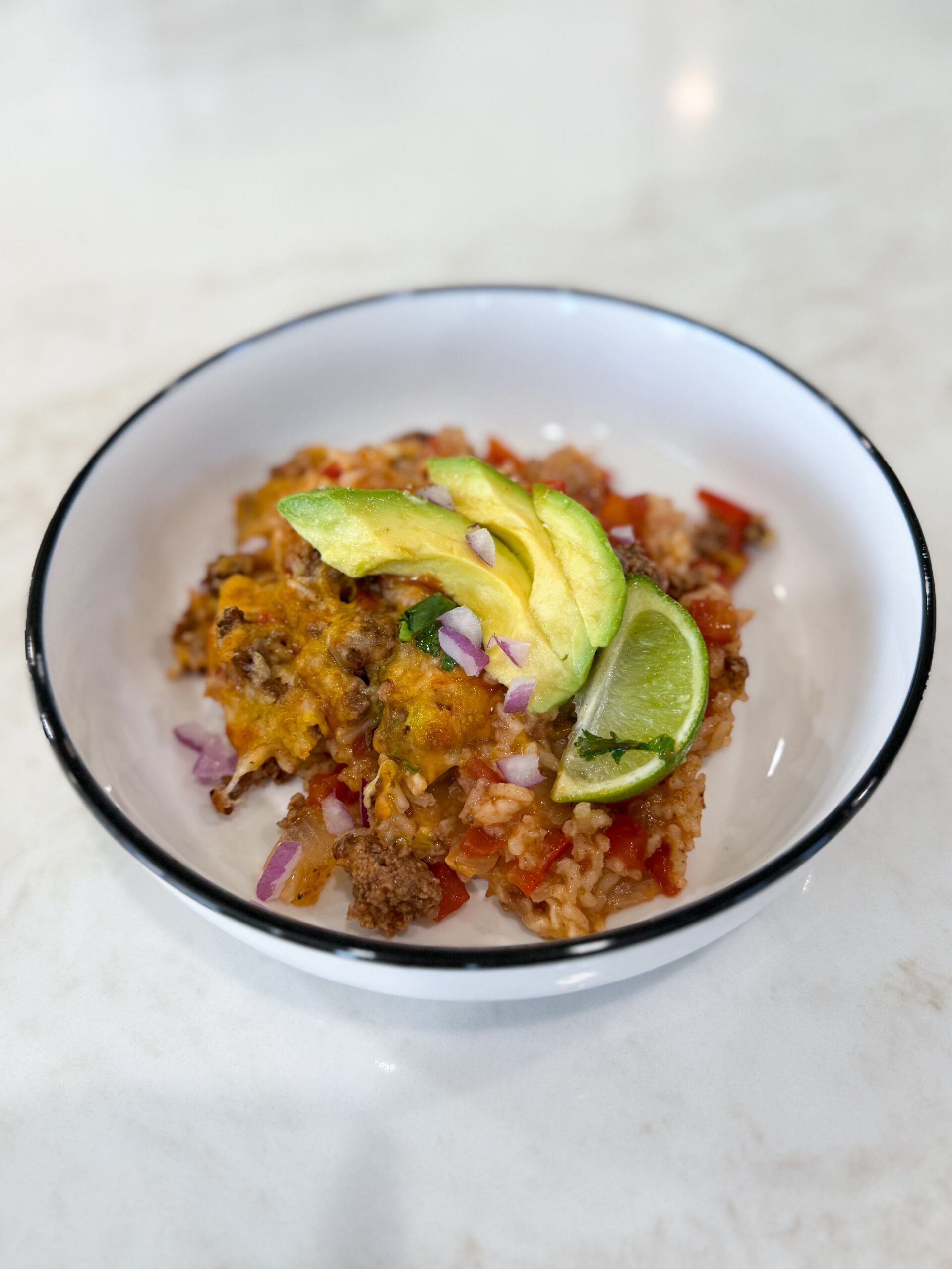 Cheesy stuffed pepper casserole baked in a bowl