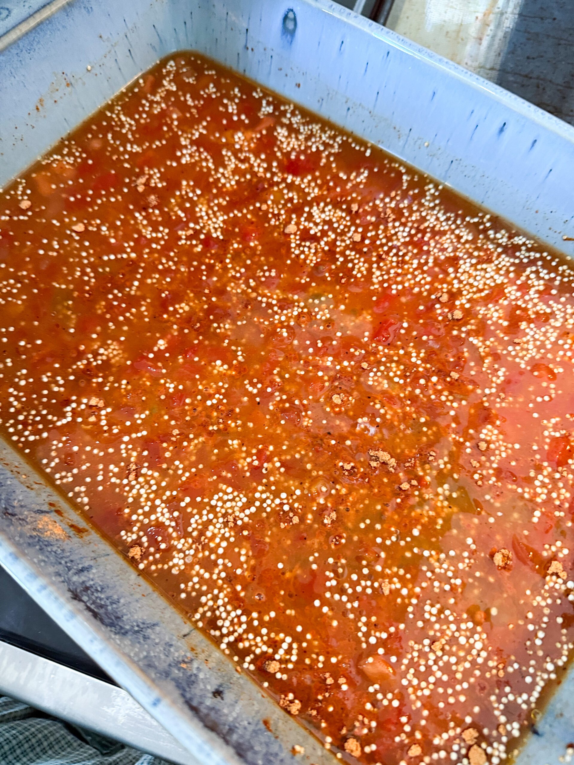 all the ingredients mixed in the casserole dish