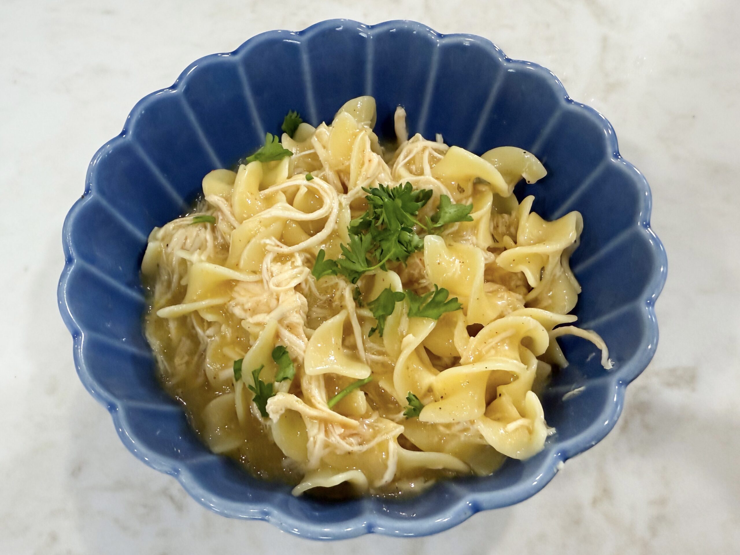 creamy chicken noodle pasta ready to serve