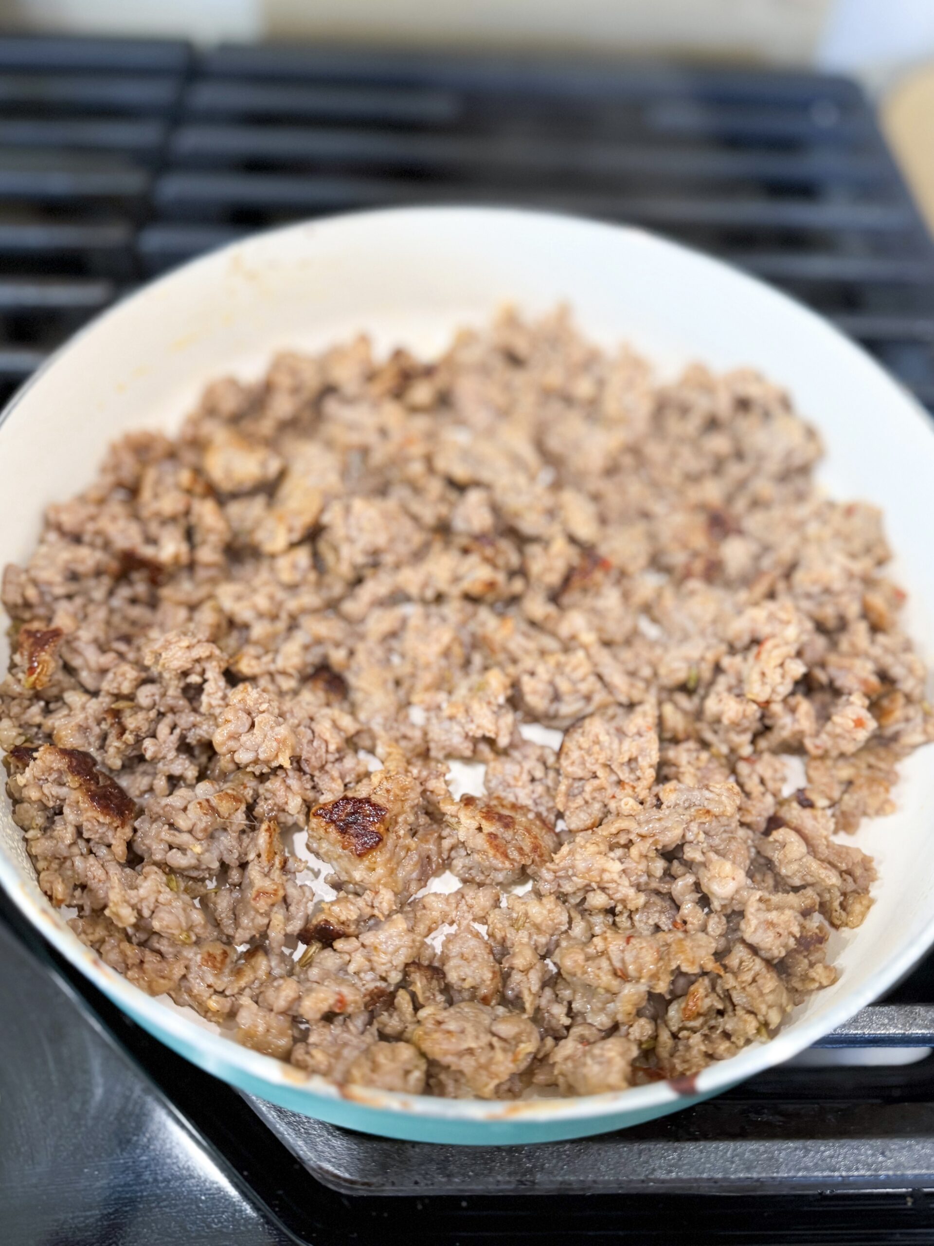 Browning sausage for lasagna soup