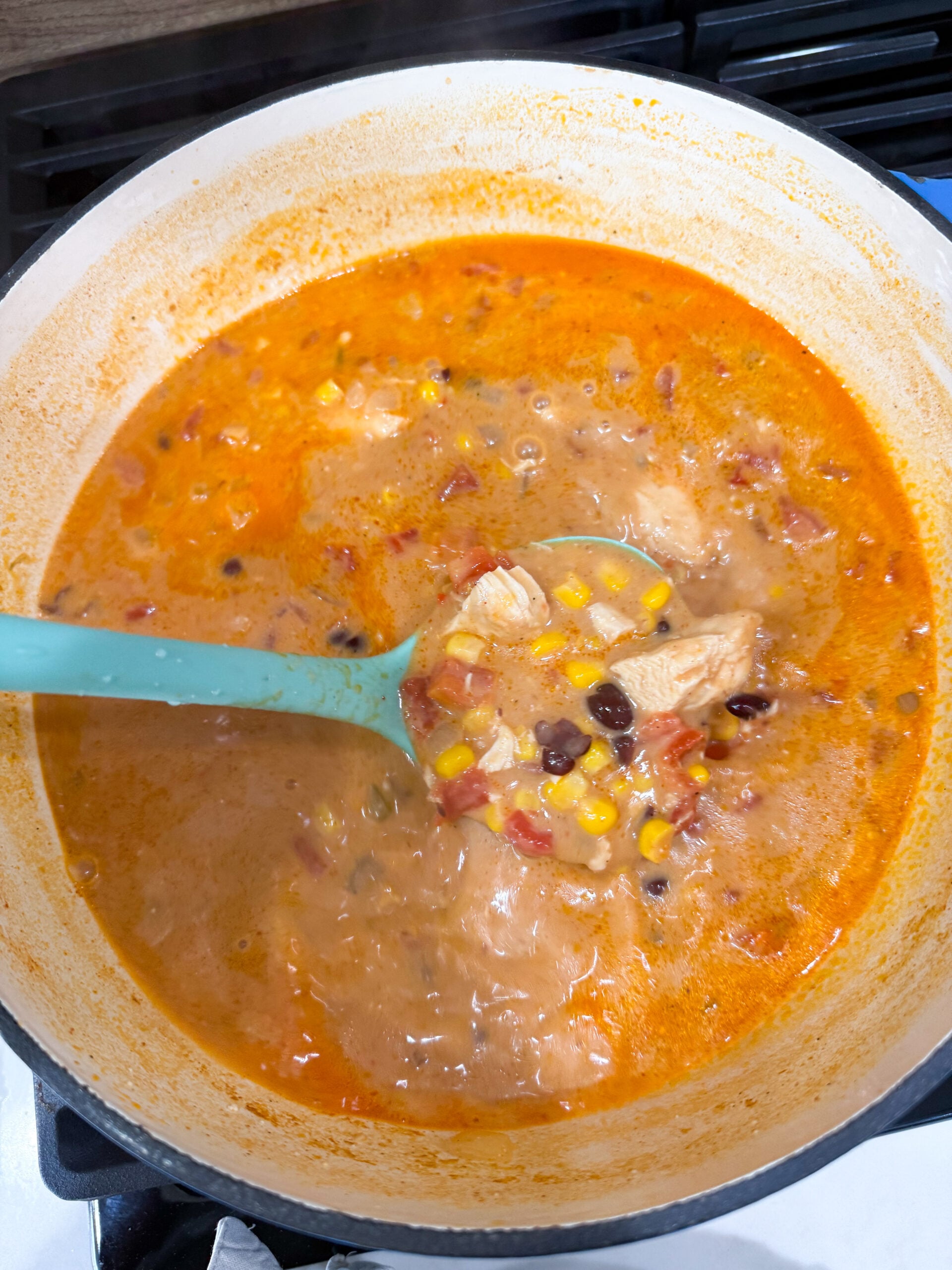 creamy tortilla soup in a pot