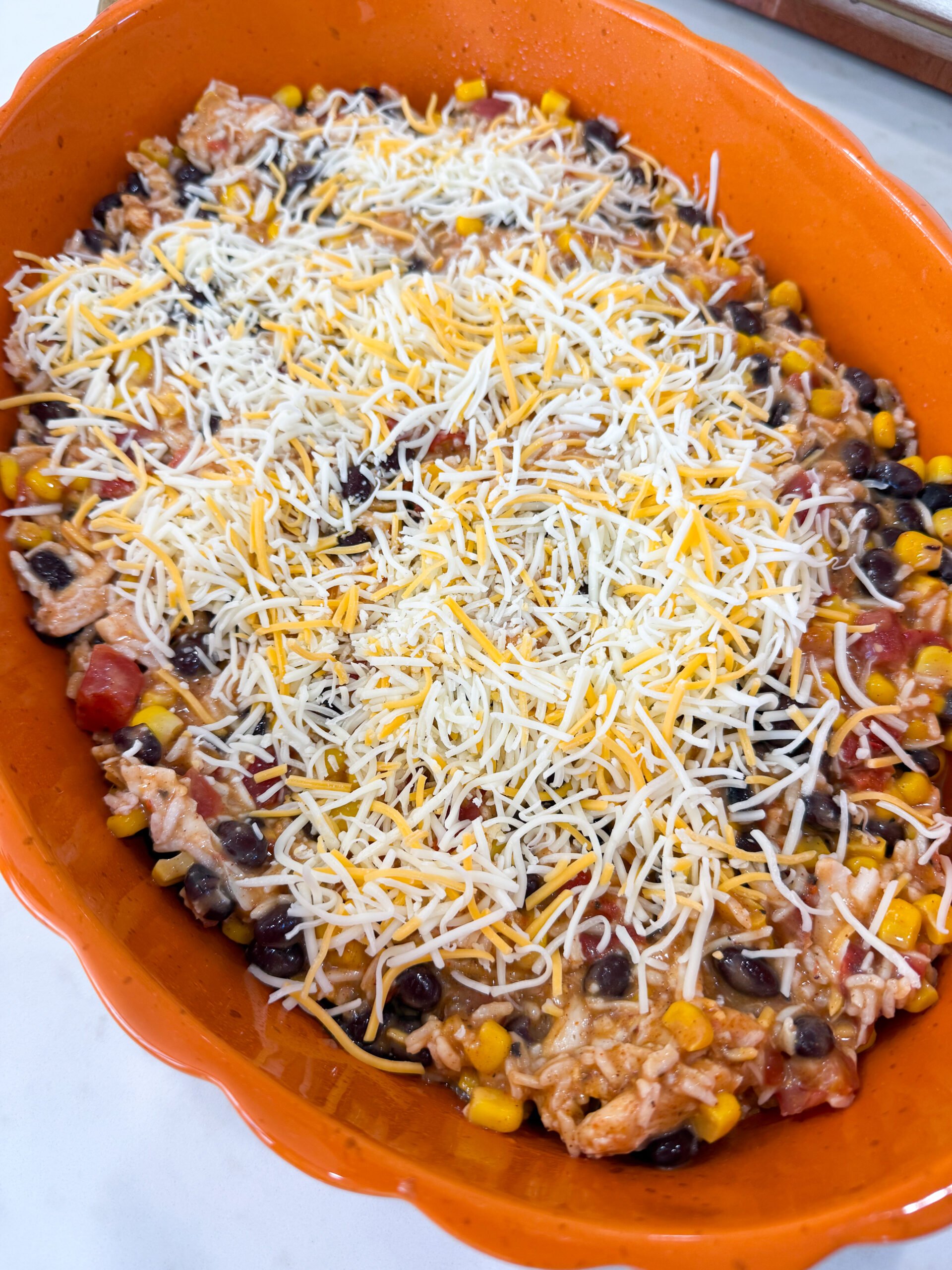 Spreading casserole mixture in baking dish