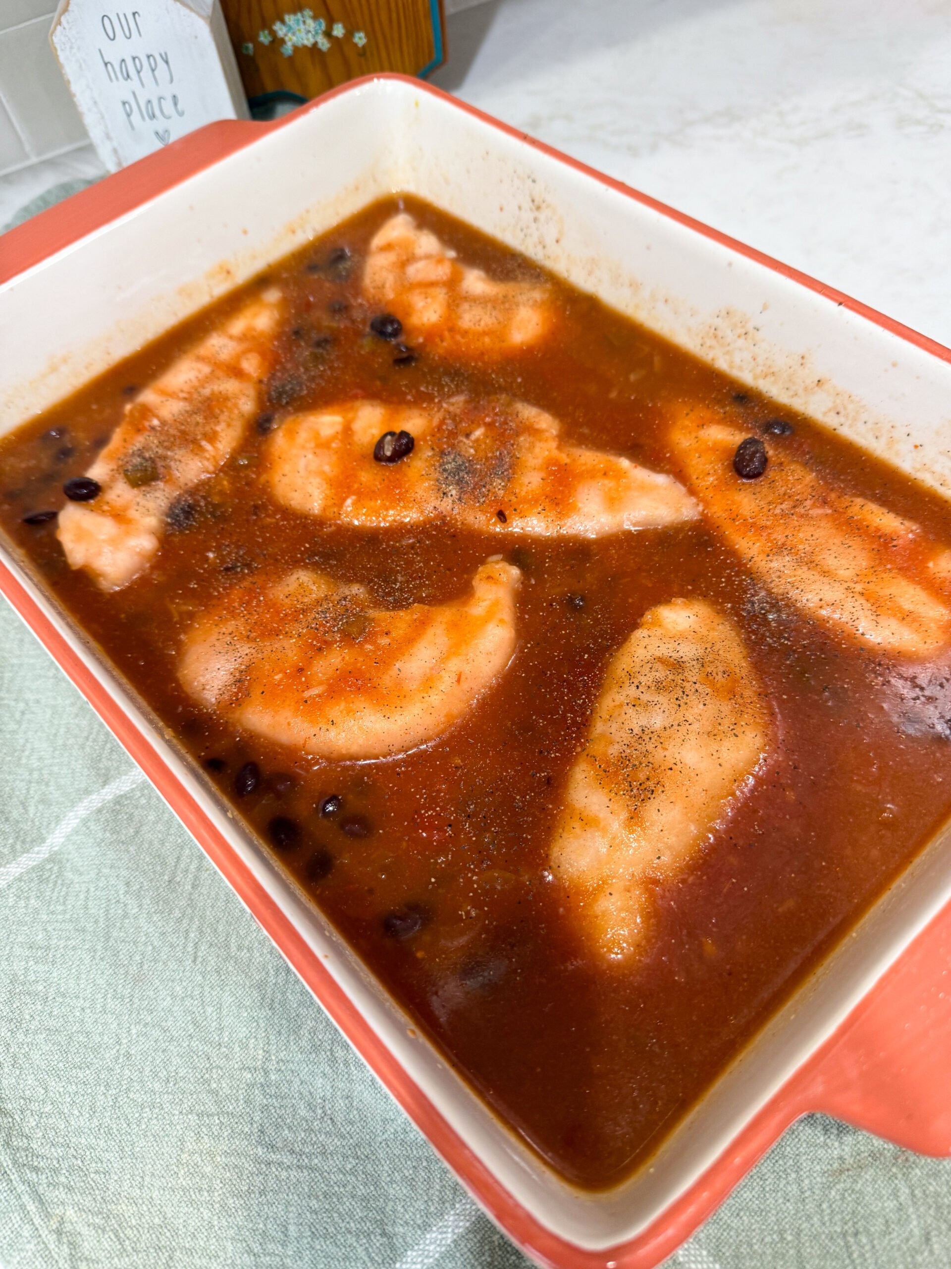 ingredients mixed in baking dish