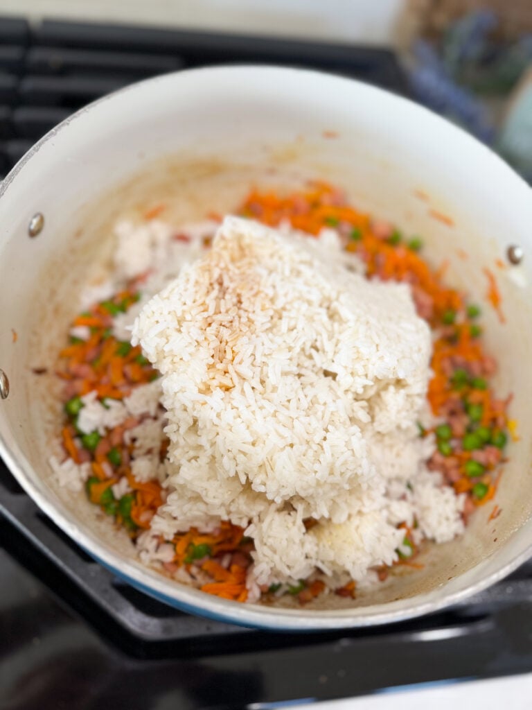 add in rice to veggies
