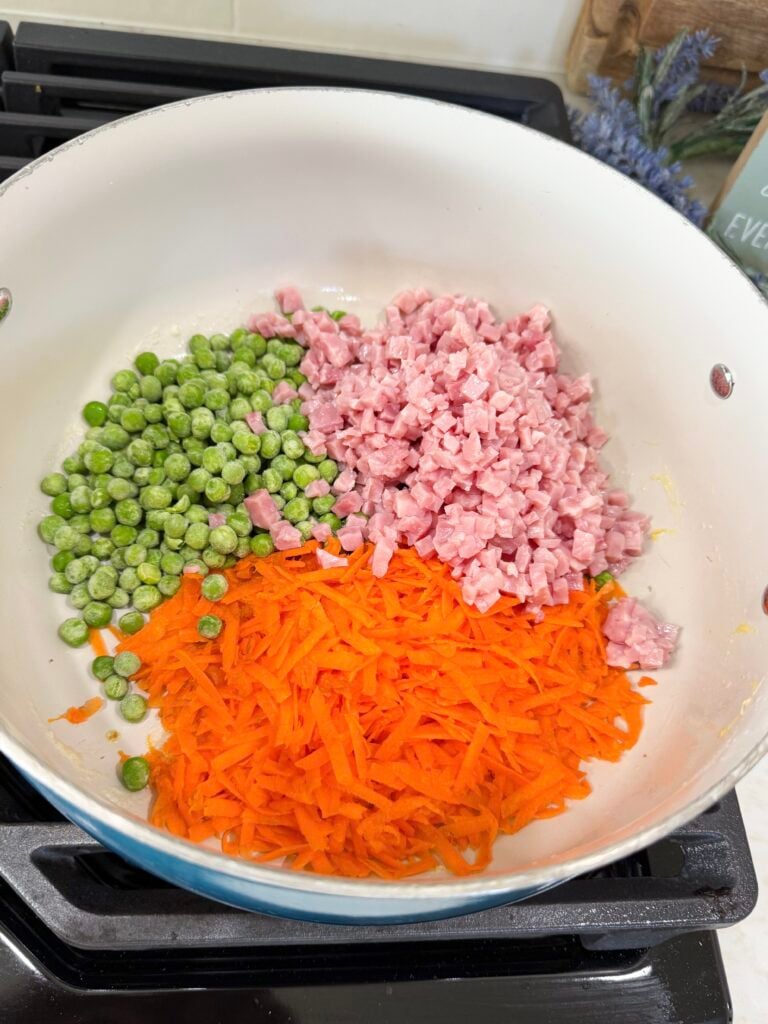 add in veggies and ham