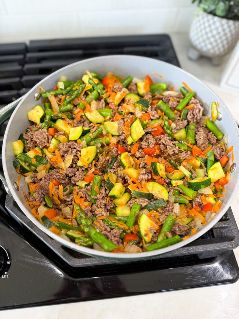 add beef to the stir fry vegetables