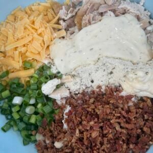chicken bacon ranch ingredients in mixing bowl