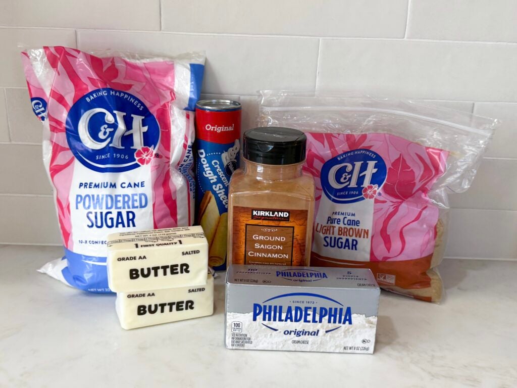 Ingredients for crescent roll cinnamon rolls on counter