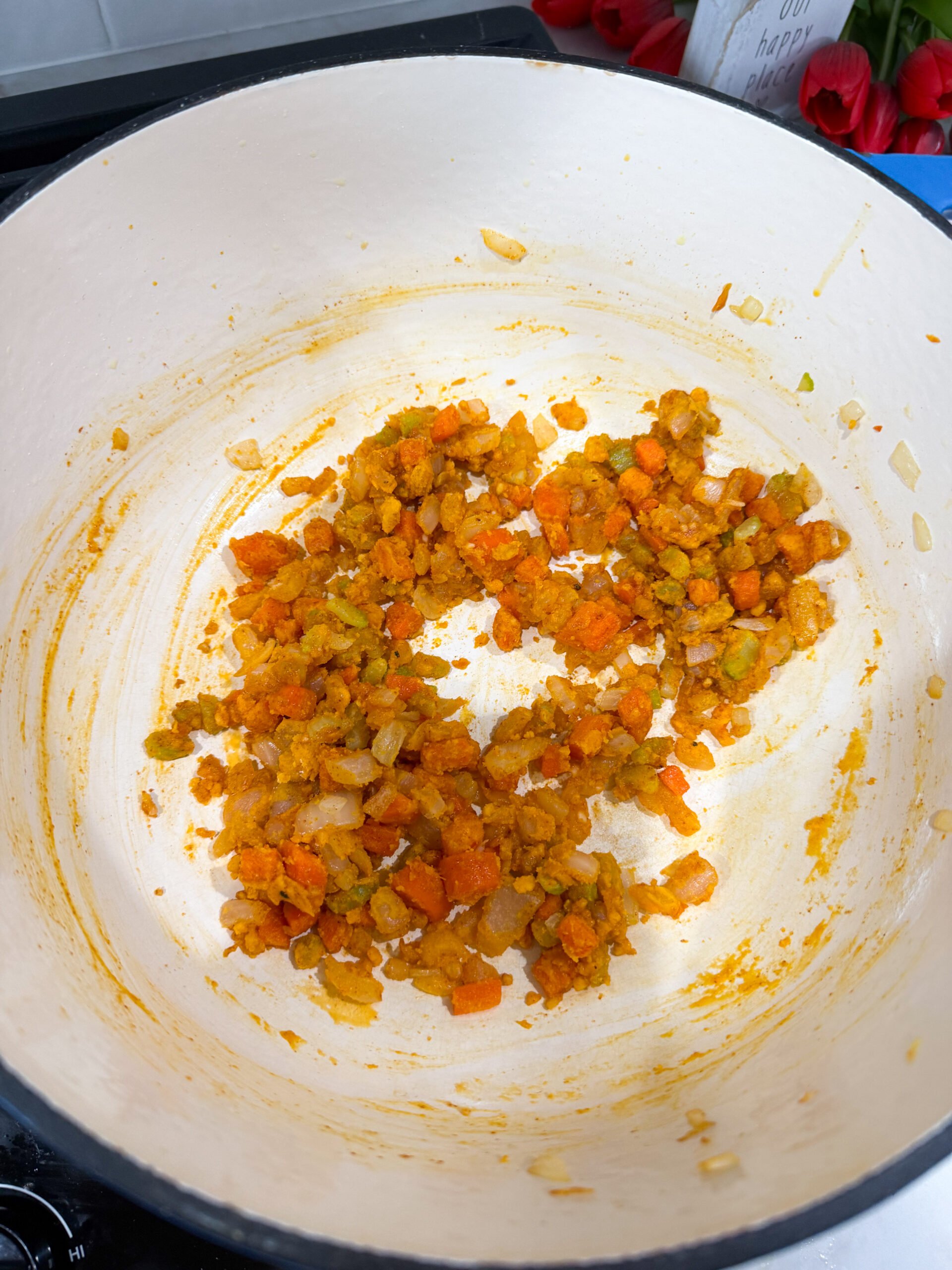 flour sprinkled over vegetables