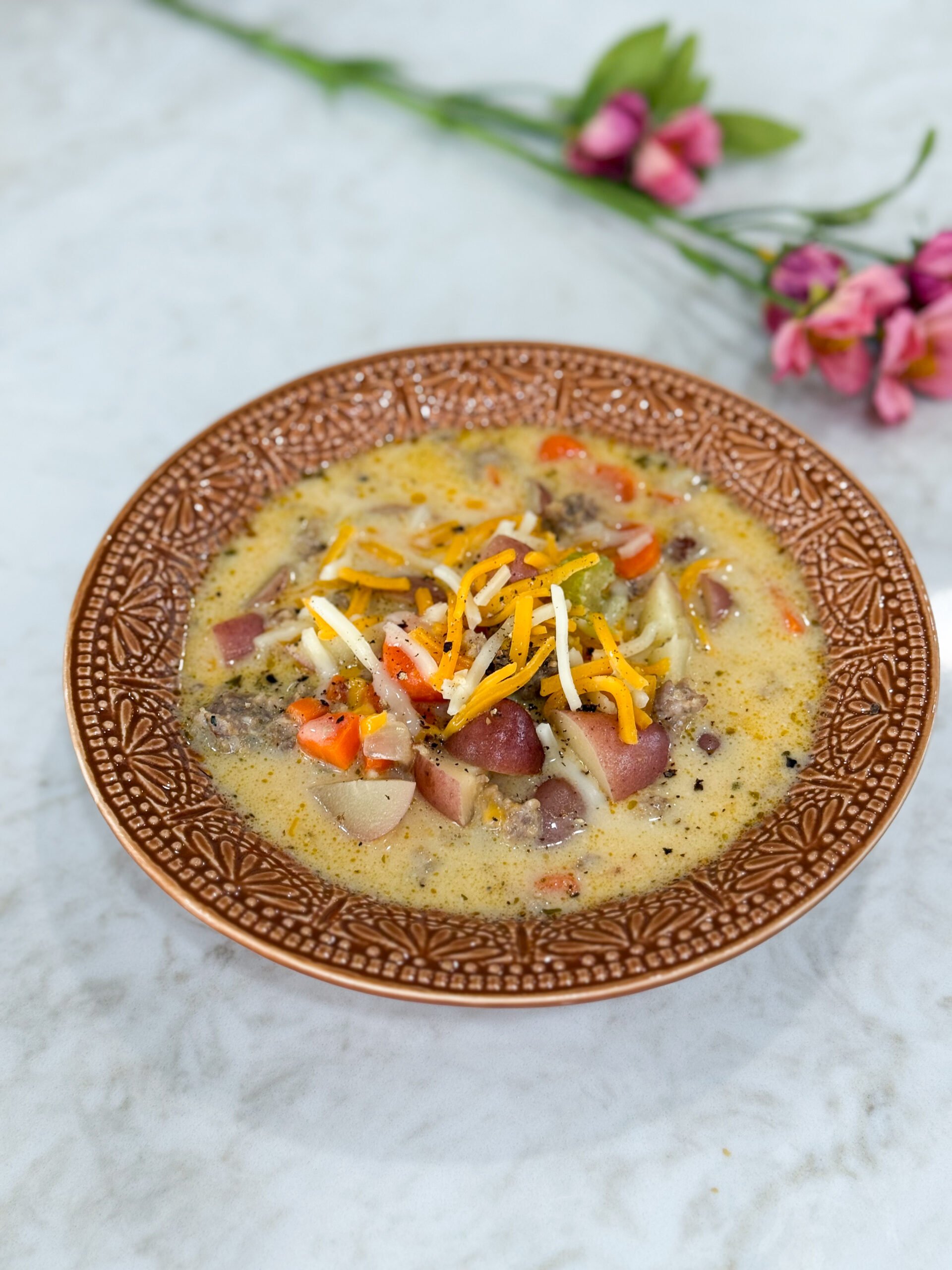 sausage potato soup served in a bowl