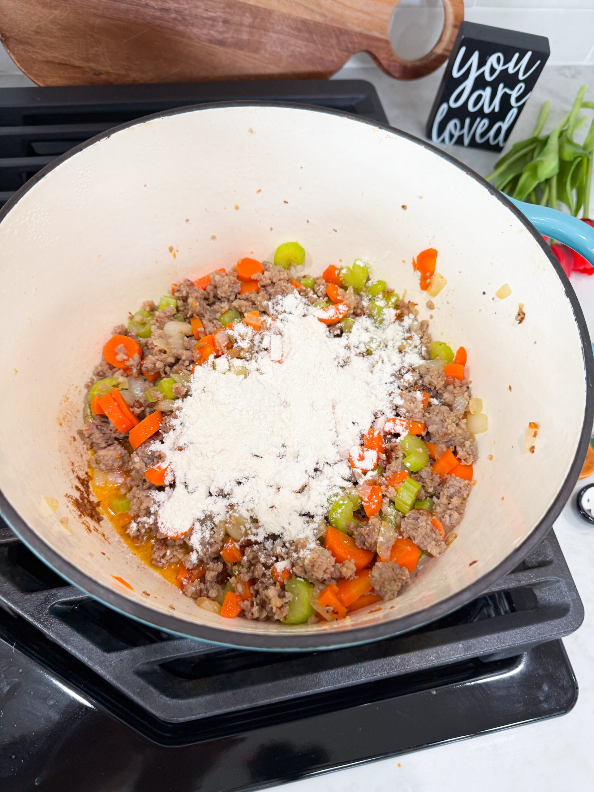 Flour added to the pot