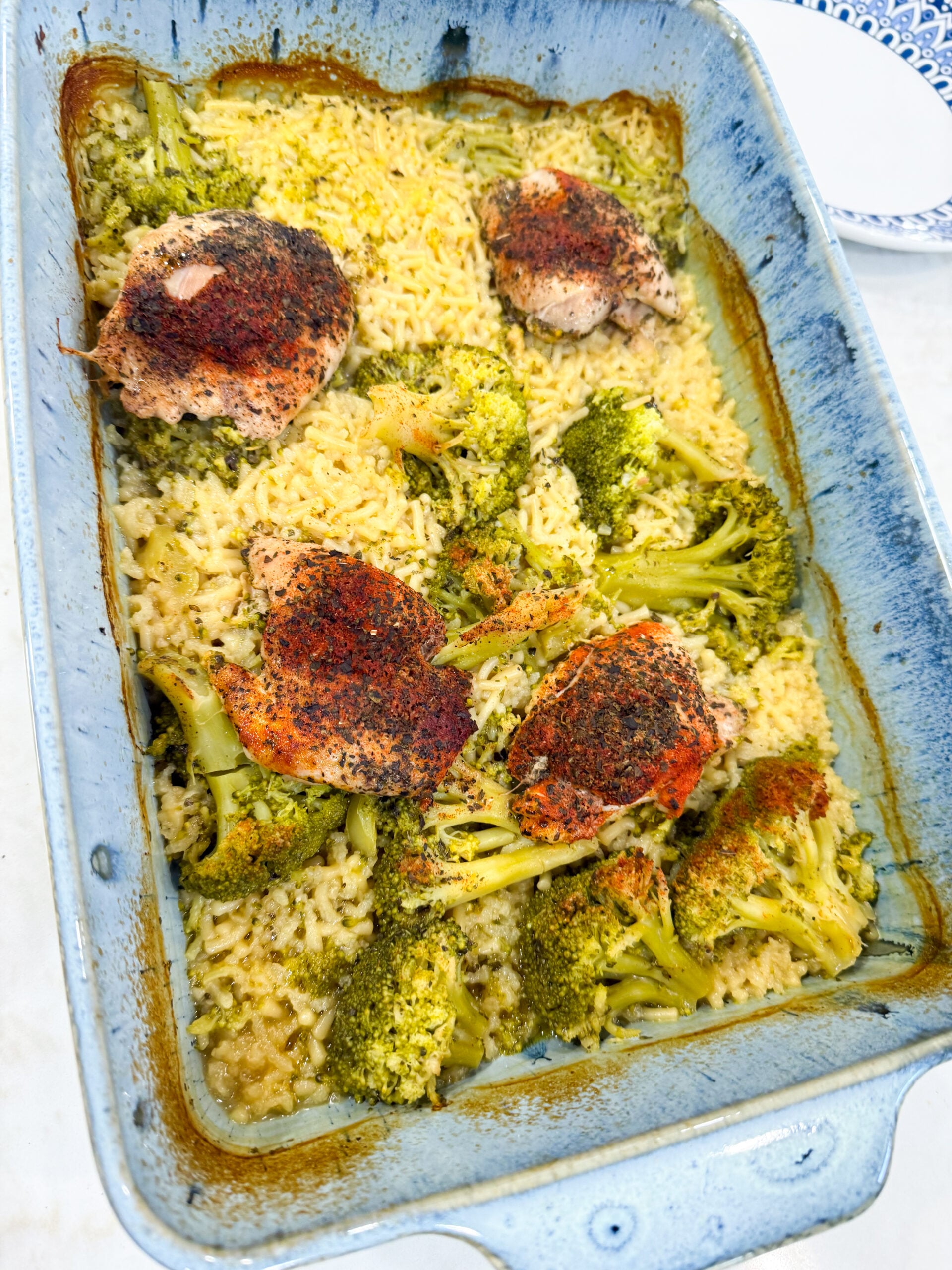 Chicken broccoli Rice-A-Roni casserole baked in one dish.