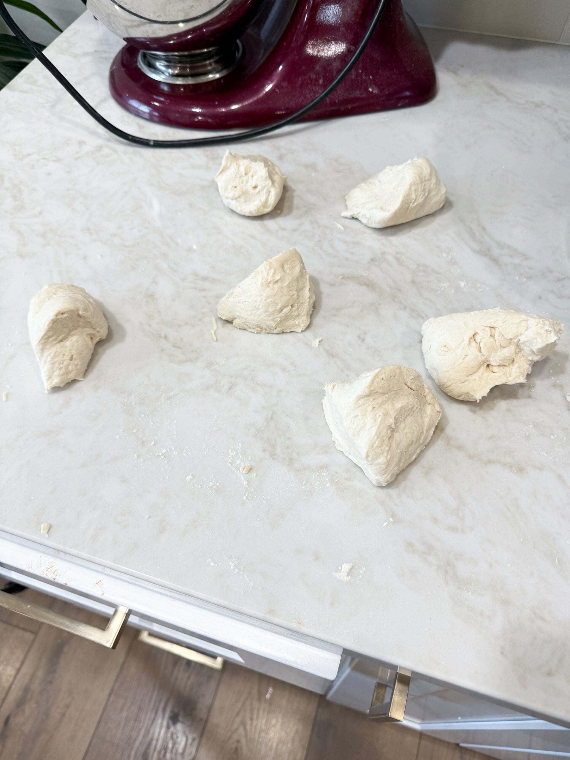 naan bread dough split into 6 balls